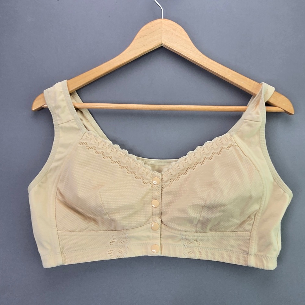 Unbranded Front Closure Bra Wireless Lace Trim 2XL Beige Snap Front Leisure